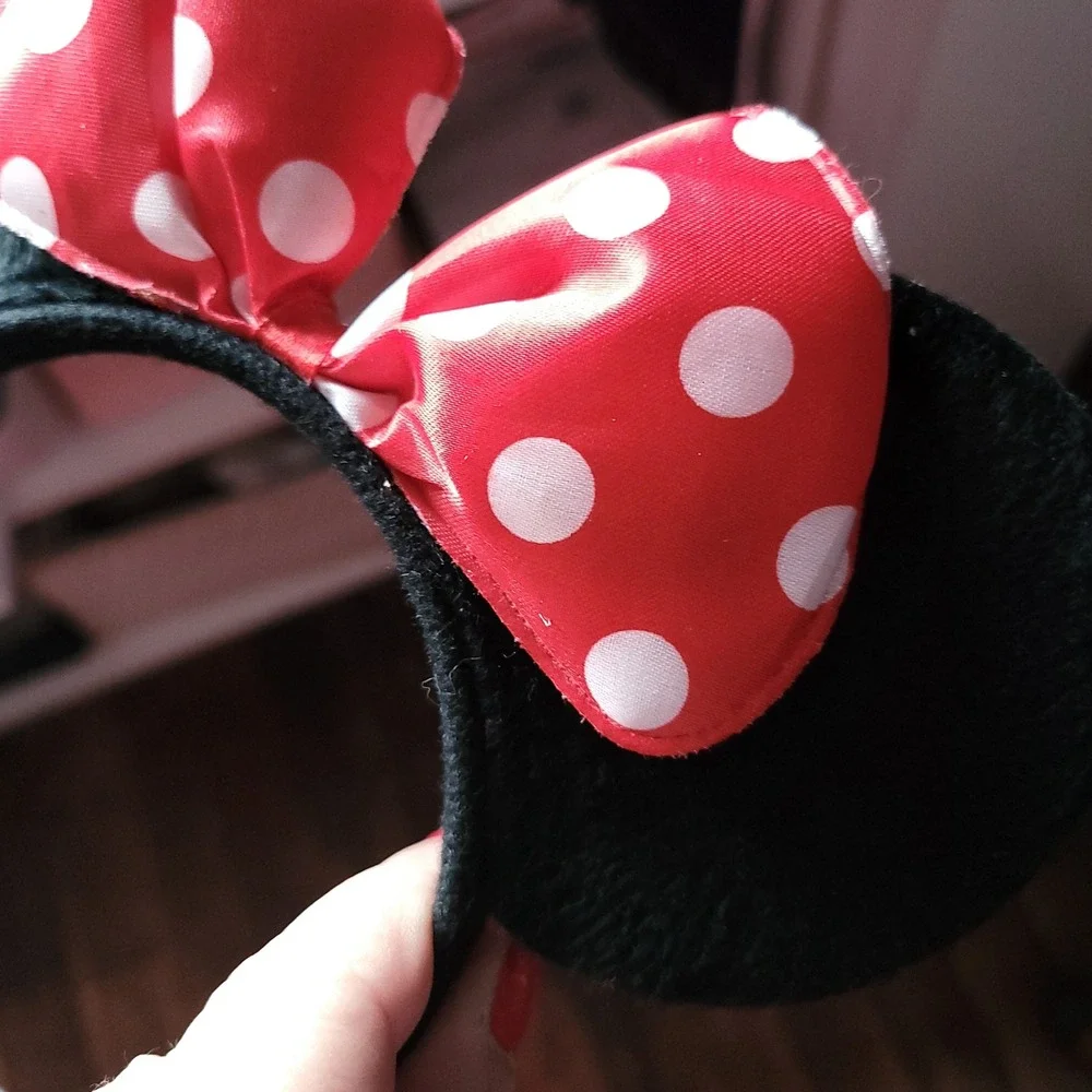 Minnie Mouse Ears Headband Red White PolkaDot Bow Disney Costume Accessory Black